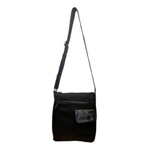 Nine & Co Women’s Black Nylon With Front Pockets Adjustable Strap Crossbody Bag